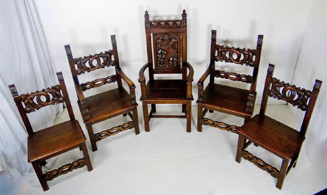 MISC. LOT OF 5 GOTHIC CARVED MONASTERY CHAIRS (1 of 4)