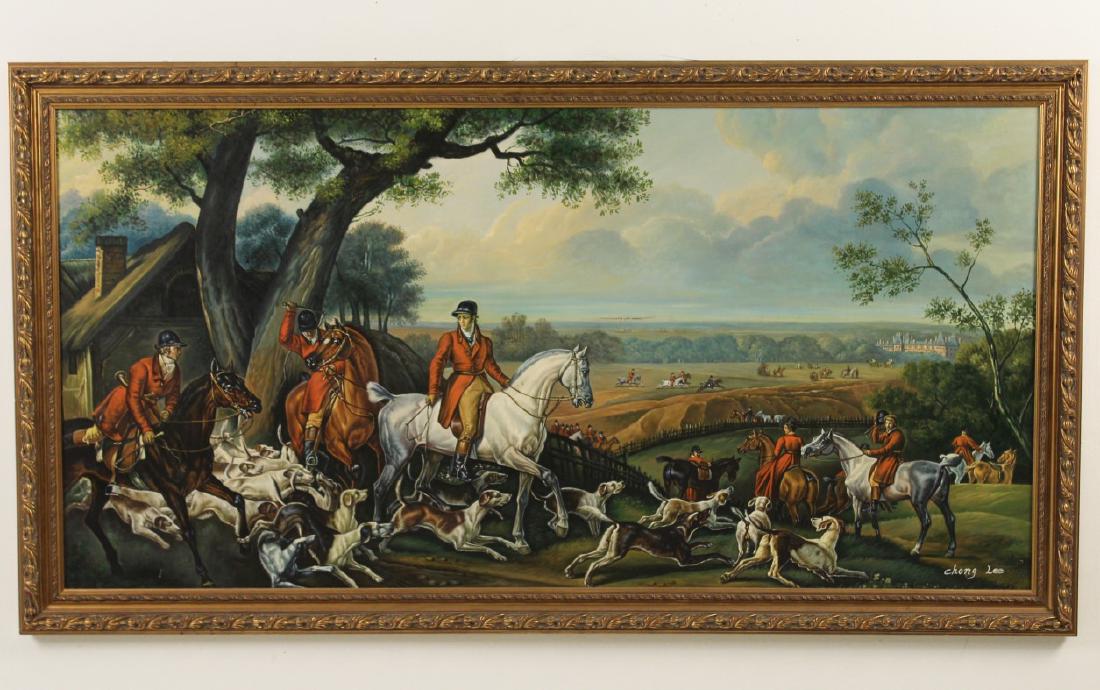 CHONG LEE, LARGE O/C ENGLISH HUNT SCENE PAINTING (1 of 4)