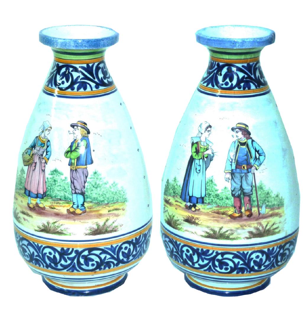 PR. OF FRENCH QUIMPER WARE VASES (1 of 2)