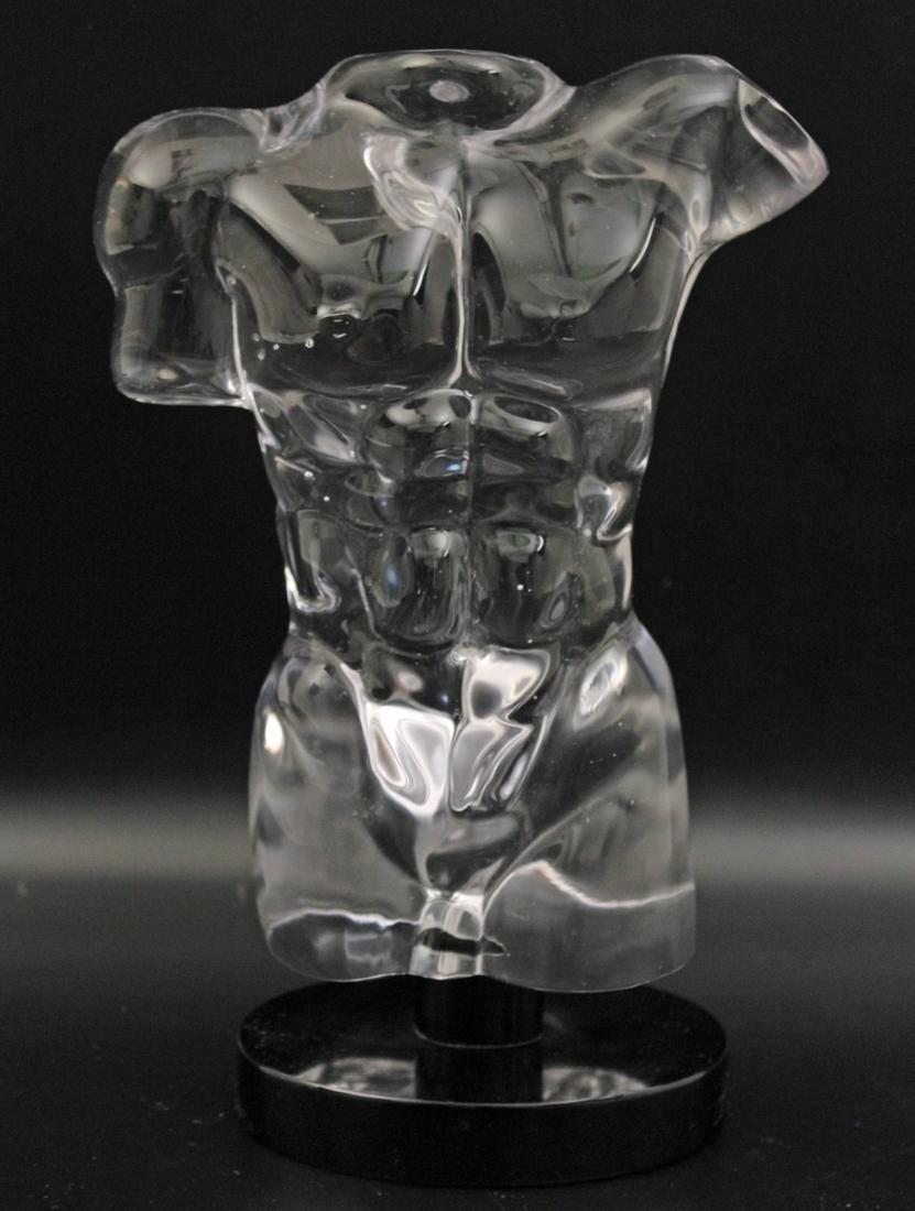 "DINO ROSIN" ITALIAN 1948 ART GLASS NUDE SCULPTURE,: "DINO ROSIN" ITALIAN 1948 ART GLASS NUDE SCULPTURE OF ADONIS SIGNED ON BLACK OVAL STAND; 11.75"H X8"W