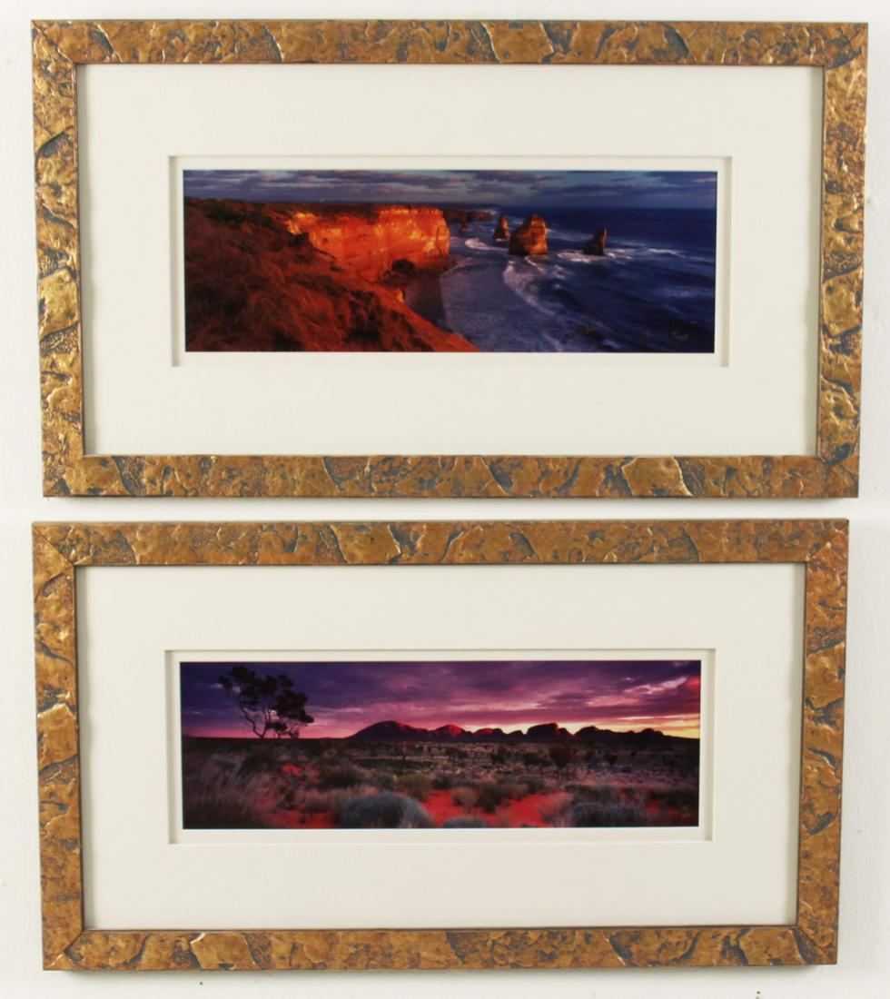 PETER LIK (AUSTRALIAN/AMERICAN, B. 1959) "TIMELESS: PETER LIK (AUSTRALIAN/AMERICAN, B. 1959) "TIMELESS TIDES" AND "PAINTED SKIES" PHOTOGRAPHS IN EARTHEN METALLIC FRAMES, BOTH SIGNED AT LOWER RIGHT, NUMBERED 41/450 AND 136/450 RESPECTIVELY; EACH MEASURE