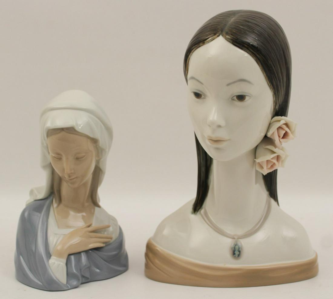MISCELLANEOUS LOT OF 2 LLADRO PORCELAIN BUSTS,: MISCELLANEOUS LOT OF 2 LLADRO PORCELAIN BUSTS, ONE A YOUNG GIRL WEARING A NECKLACE, THE OTHER POSSIBLY A NURSE; 12"H TALLEST; PROPERTY OF THE ESTATE OF JIM AND JO WEBB, CLEVELAND, TN