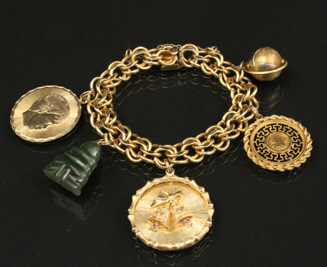 14K Y/G CHARM BRACELET W/ 5 CHARMS;  57 GR TW (1 of 1)