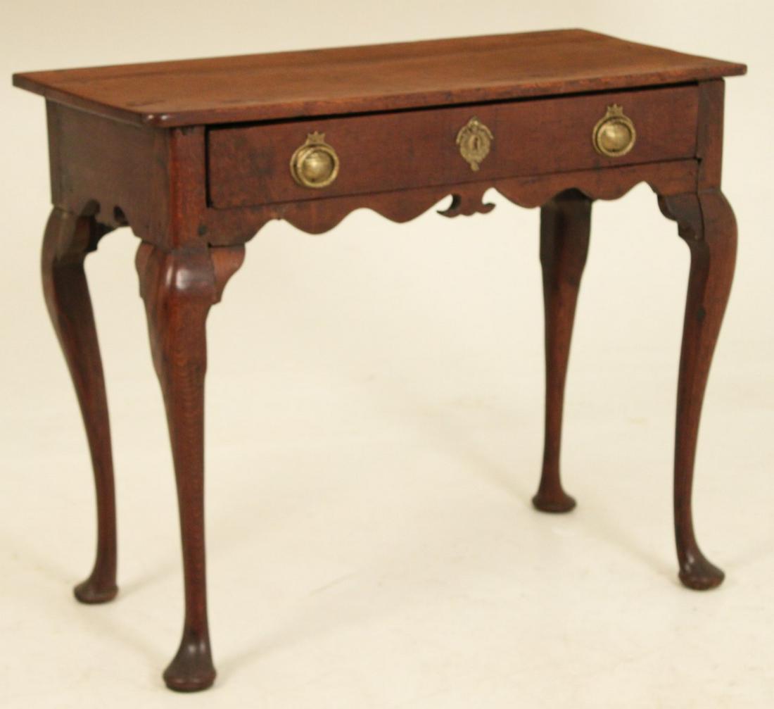 18TH C. QUEEN ANNE OAK ONE DRAWER TABLE (1 of 3)