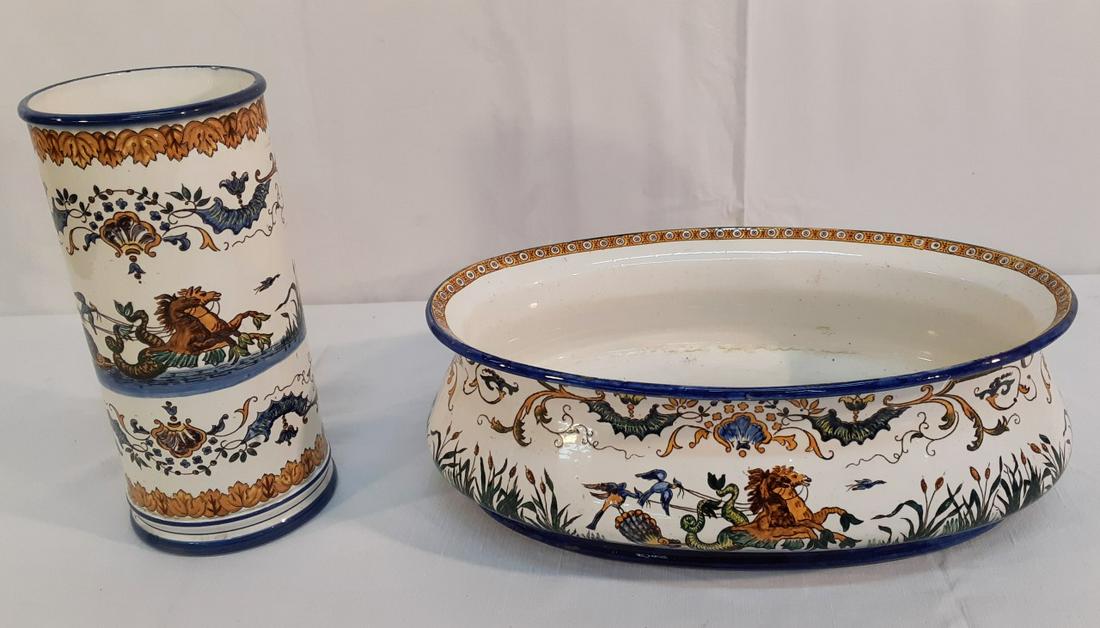 2 PC. LOT OF FRENCH GIEN GLAZED FAIENCE PORCELAIN (1 of 7)