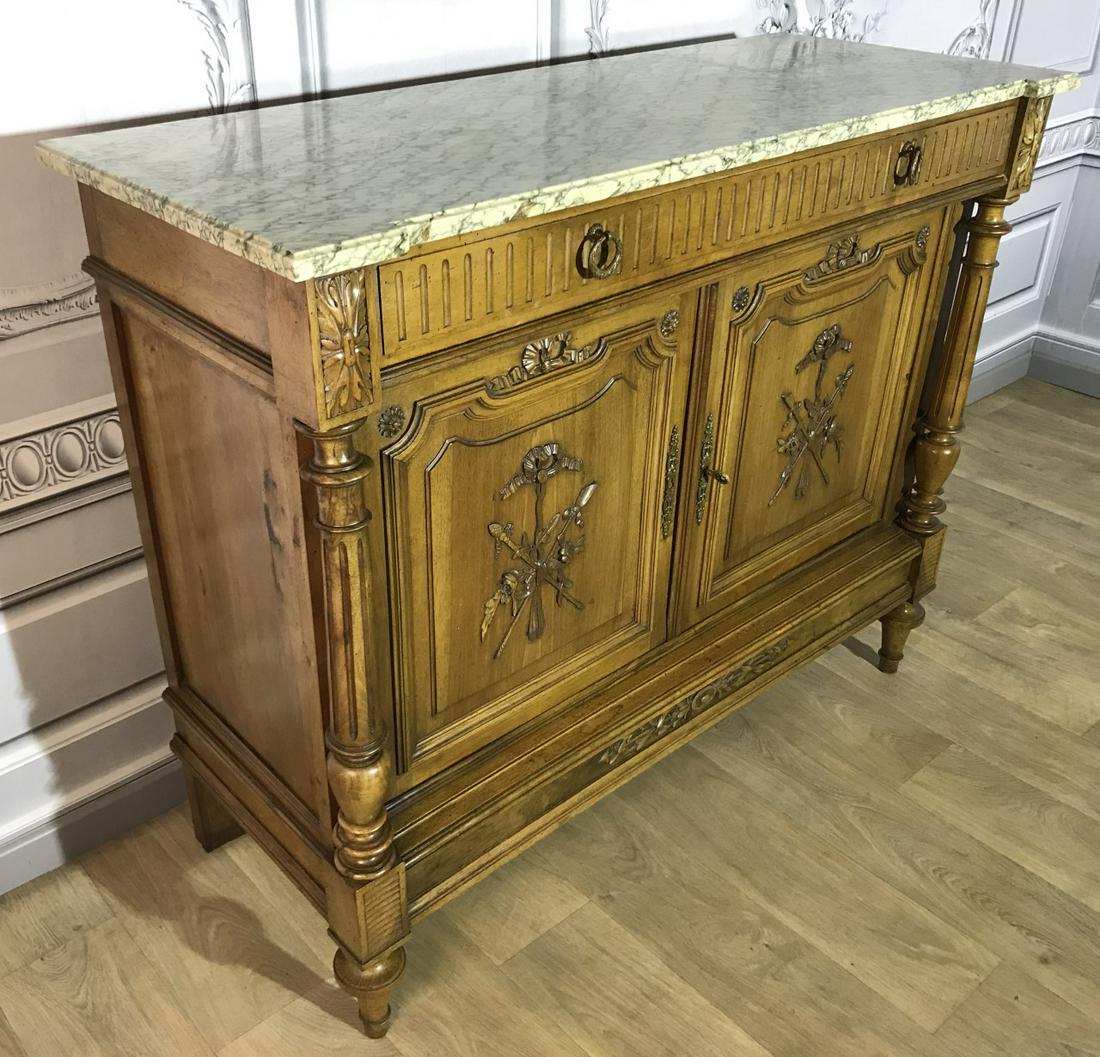 LOUIS XVI STYLE CARVED WALNUT MARBLE TOP COMMODE (1 of 6)
