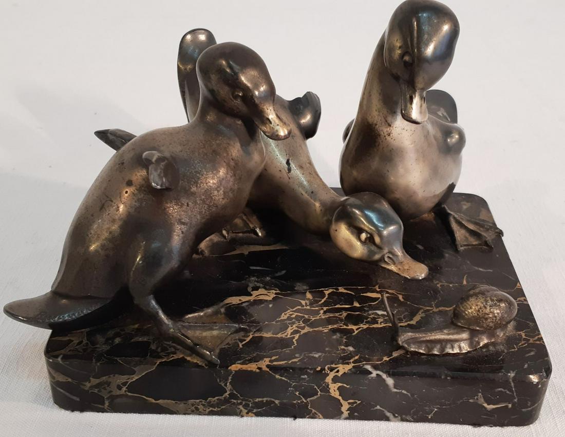 RISCHMANN; SILVERED BRONZE SCULPTURE OF 3 BABY DUCK (1 of 5)