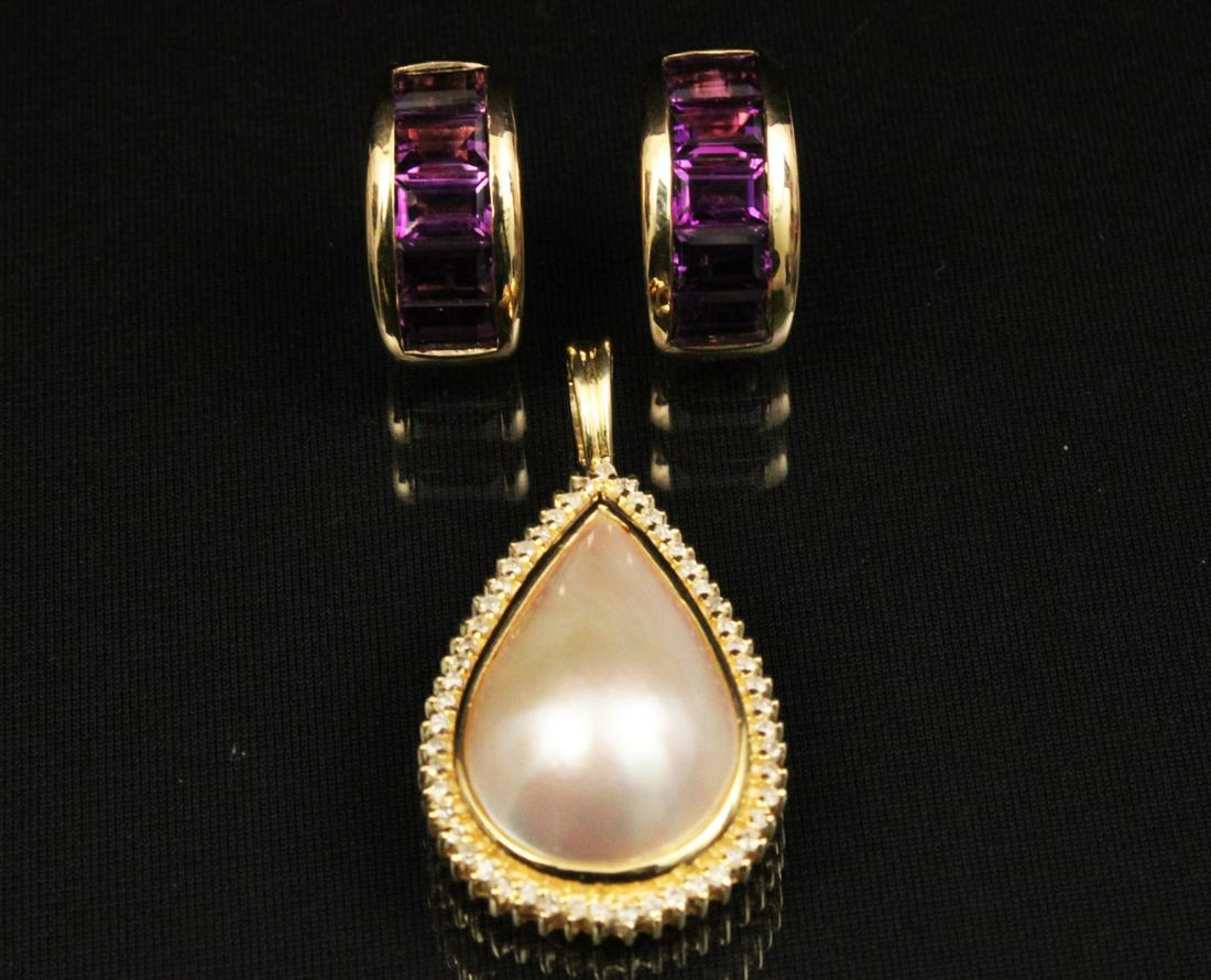 3 PC. LOT OF 14K;  PEARL PENDANT AND PR OF EARRINGS (1 of 1)