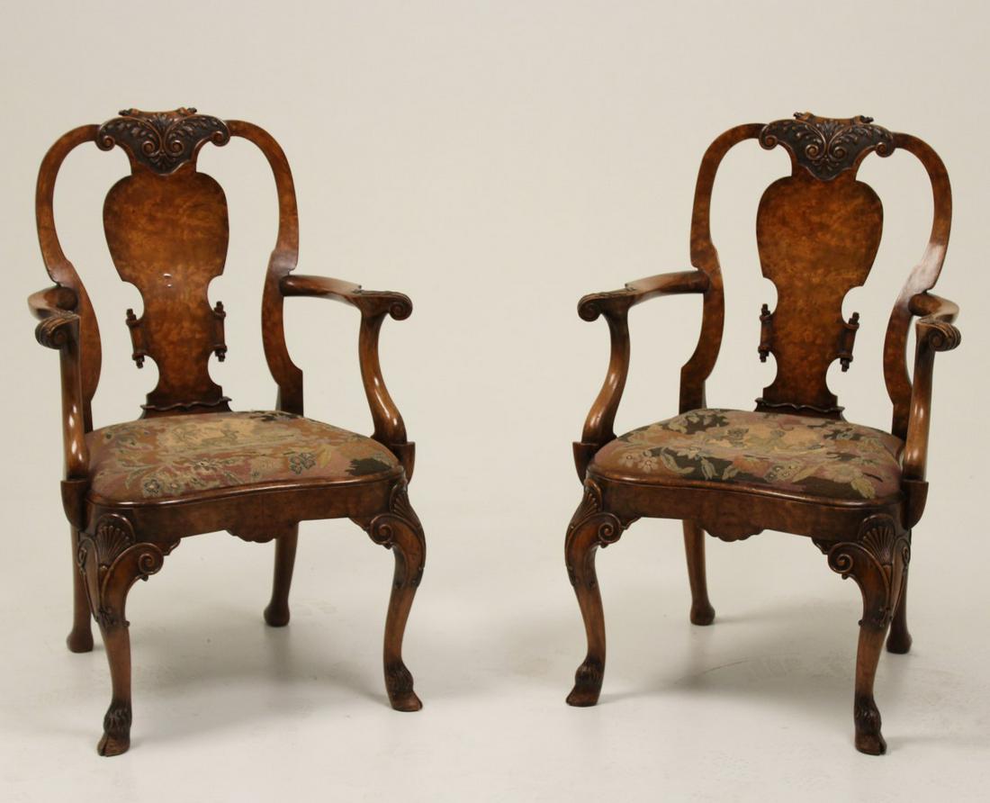 PR. OF ENGLISH WALNUT NEEDLEPOINT ARM CHAIRS (1 of 4)