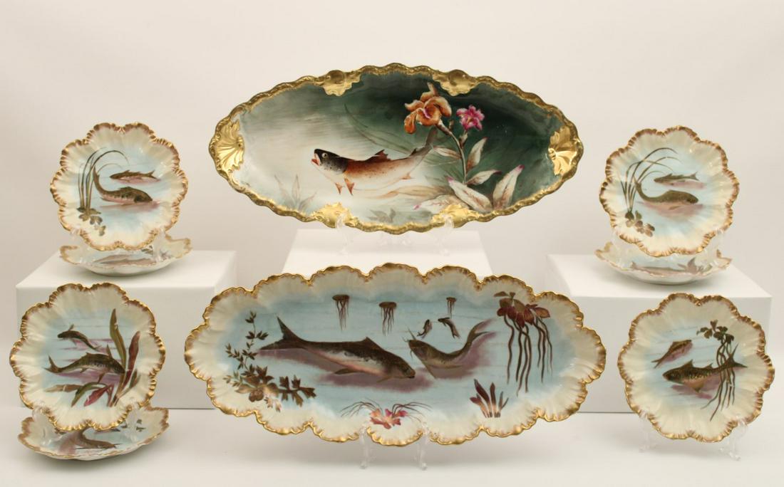 9 PC. FRENCH HAND PAINTED LIMOGES FISH SERVICE (1 of 5)