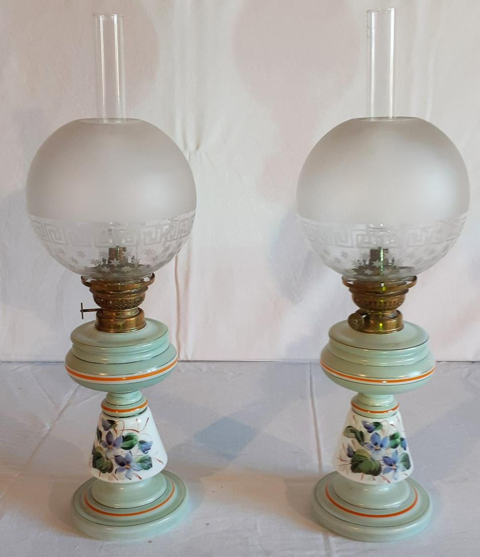 PR. OF FRENCH HAND BLOWN OPALINE OIL LAMPS (1 of 4)
