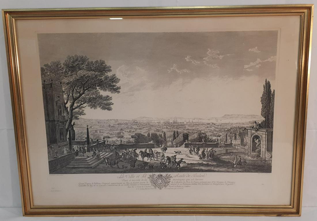 FRAMED ENGRAVING " LA VILLE ET LIT RADE DE TOULON" (1 of 3)