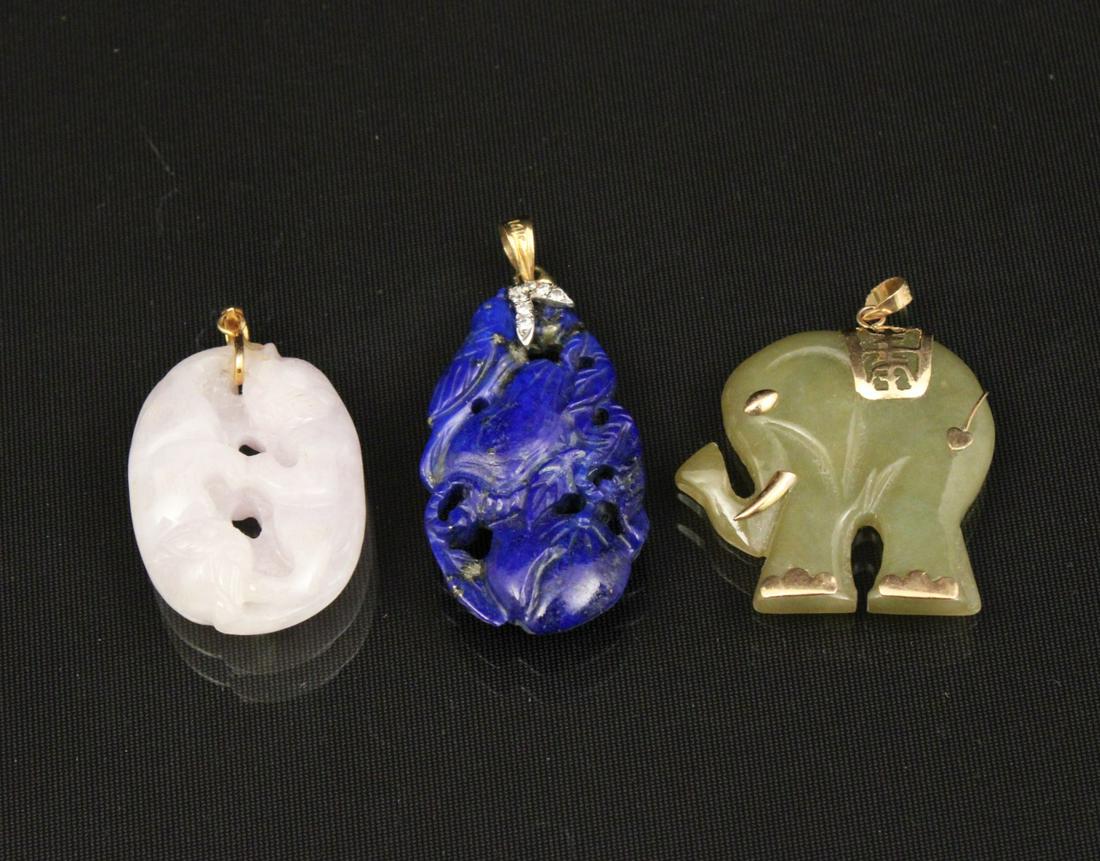 3 PC. LOT OF ORIENTAL CARVED STONE PENDANTS (1 of 1)