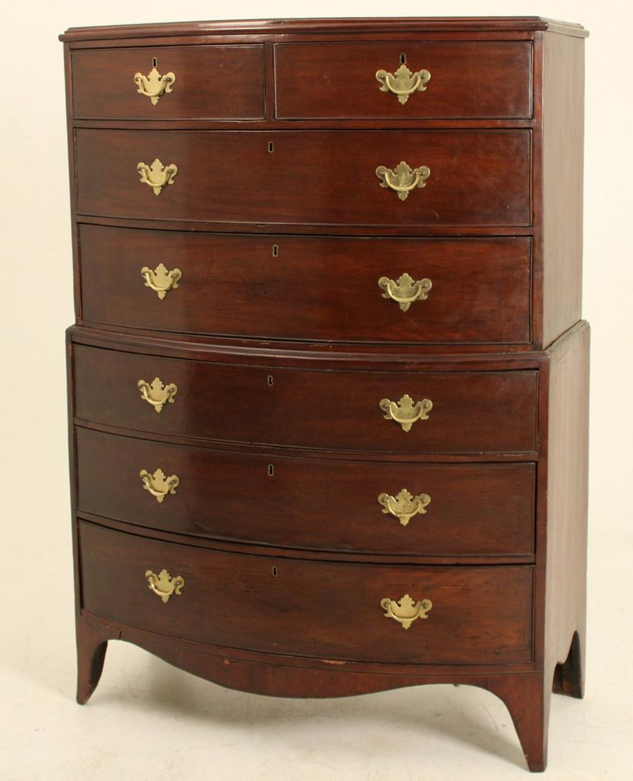 ENGLISH SHERATON MAHOGANY BOWFRONT CHEST ON CHEST (1 of 4)