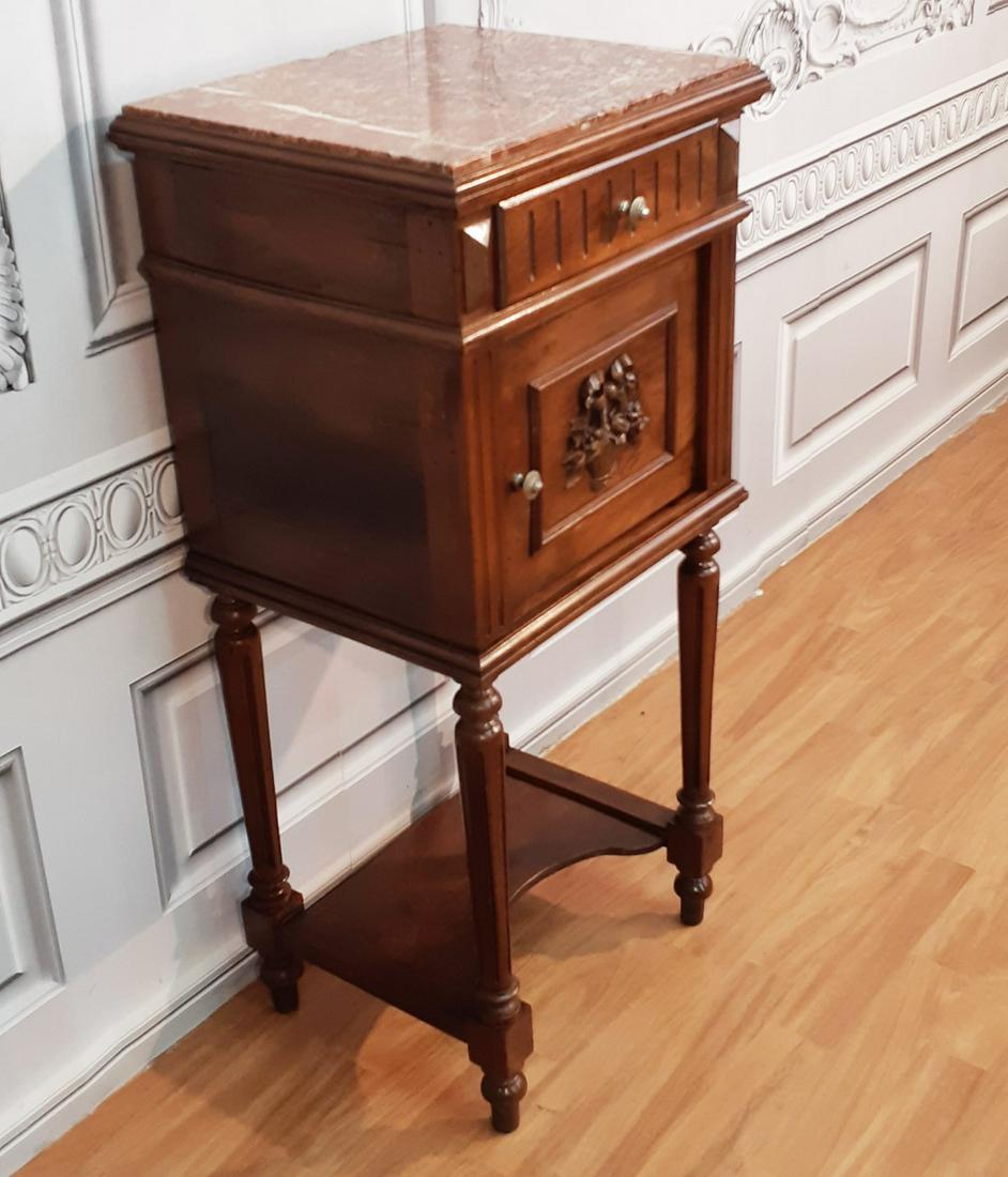 LOUIS XVI STYLE WALNUT MARBLE TOP CHEVET (1 of 4)