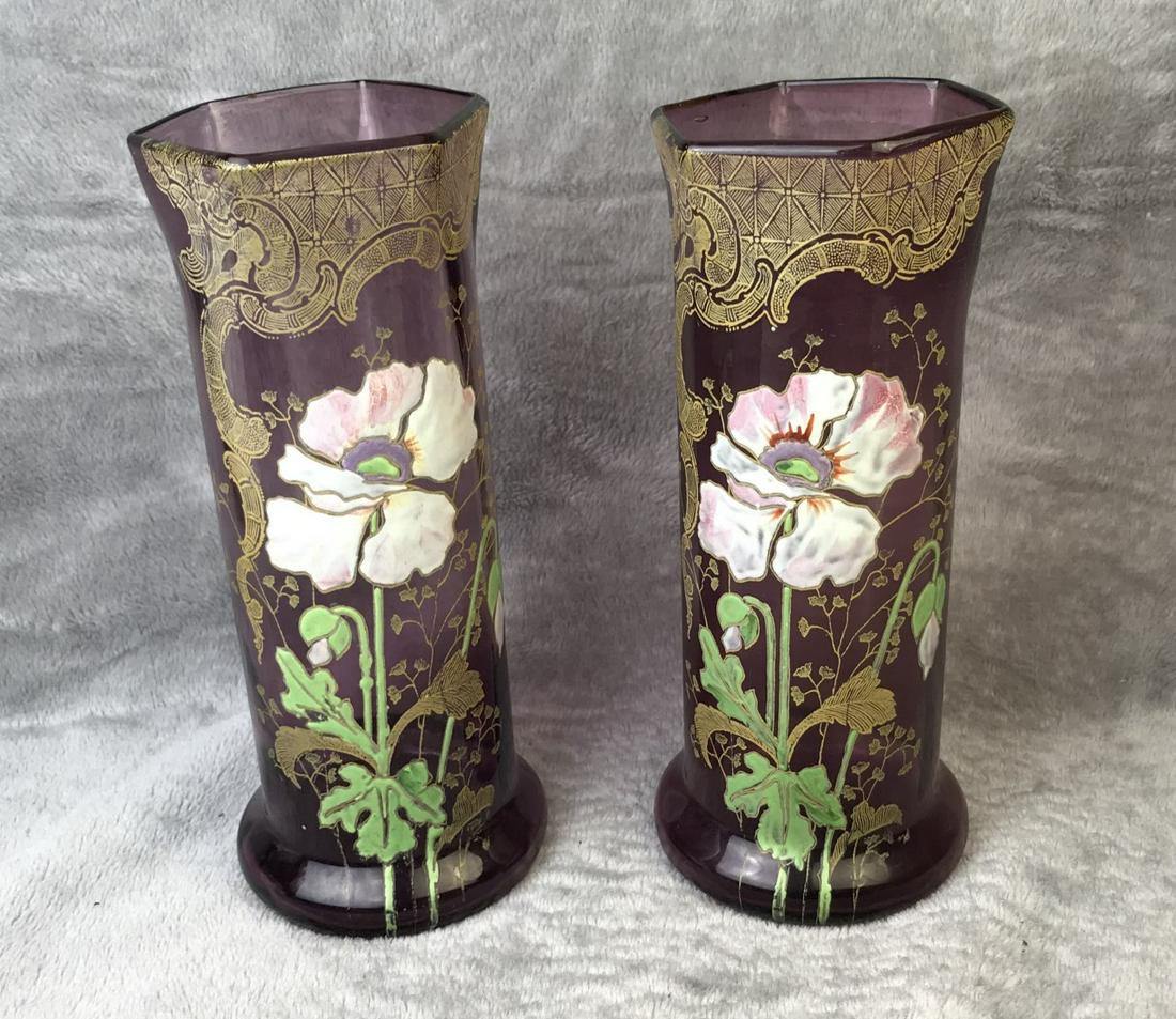 PR. OF HEXAGON FORMED MOSER VASES (1 of 4)