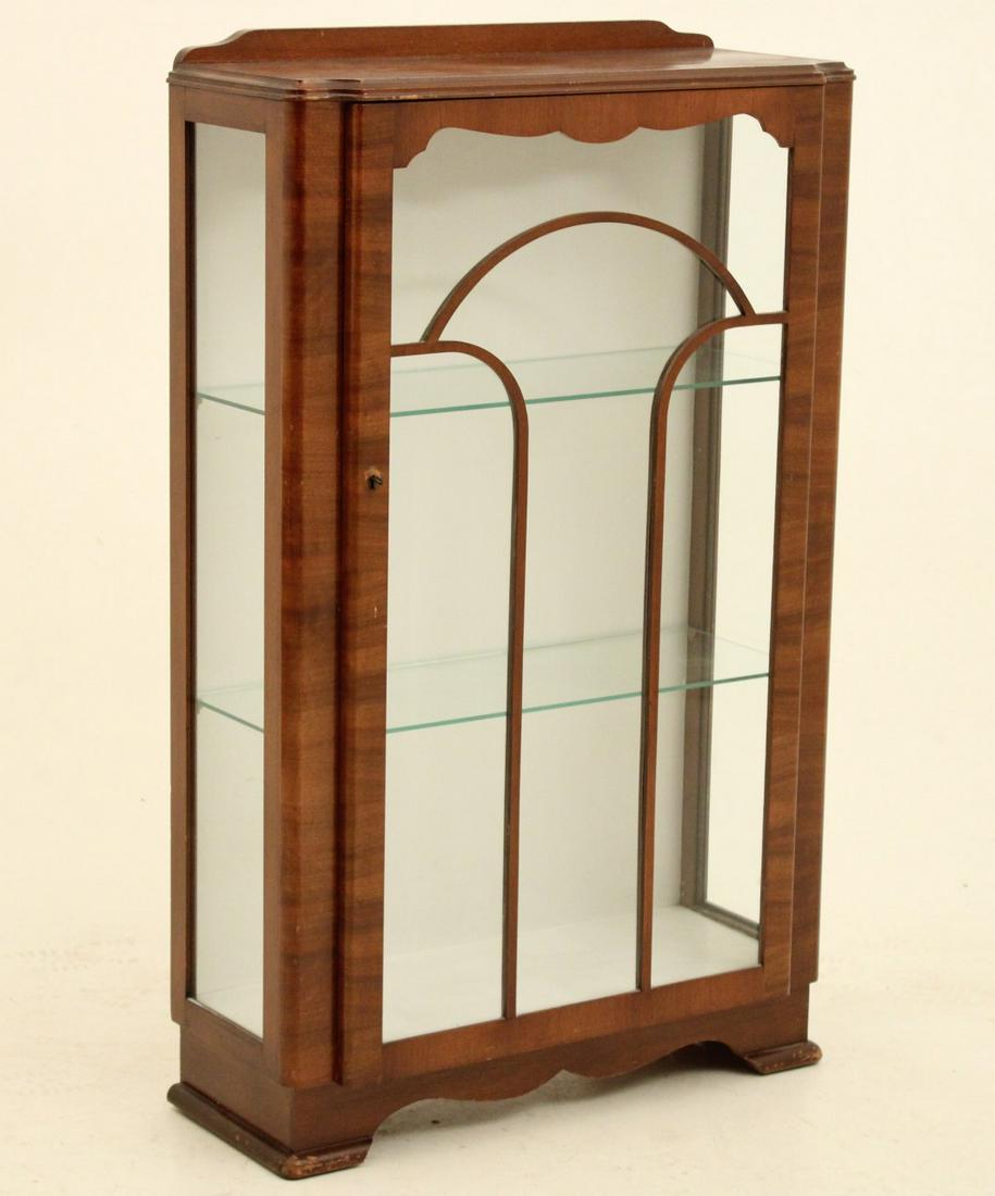 PETITE ENGLISH WALNUT ART NOVEAU VITRINE CABINET (1 of 3)