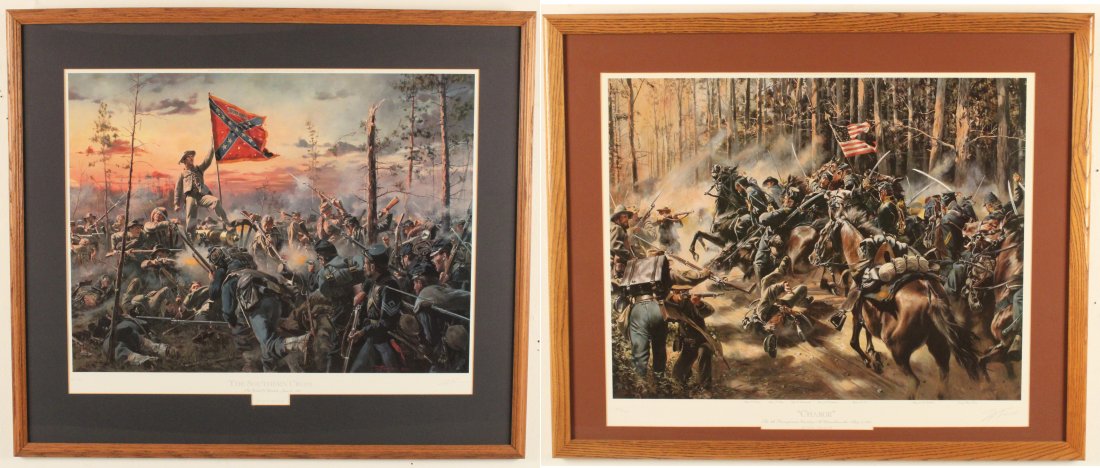 TWO SIGNED WORKS BY DON TRIONI, LITHOGRAPH IN FRAME INC: TWO SIGNED WORKS BY DON TRIONI, LITHOGRAPH IN FRAME INCLUDING "CHARGE" AND "THE SOUTHERN CROSS"; 30"H 35"W AND 28"H 34"W
