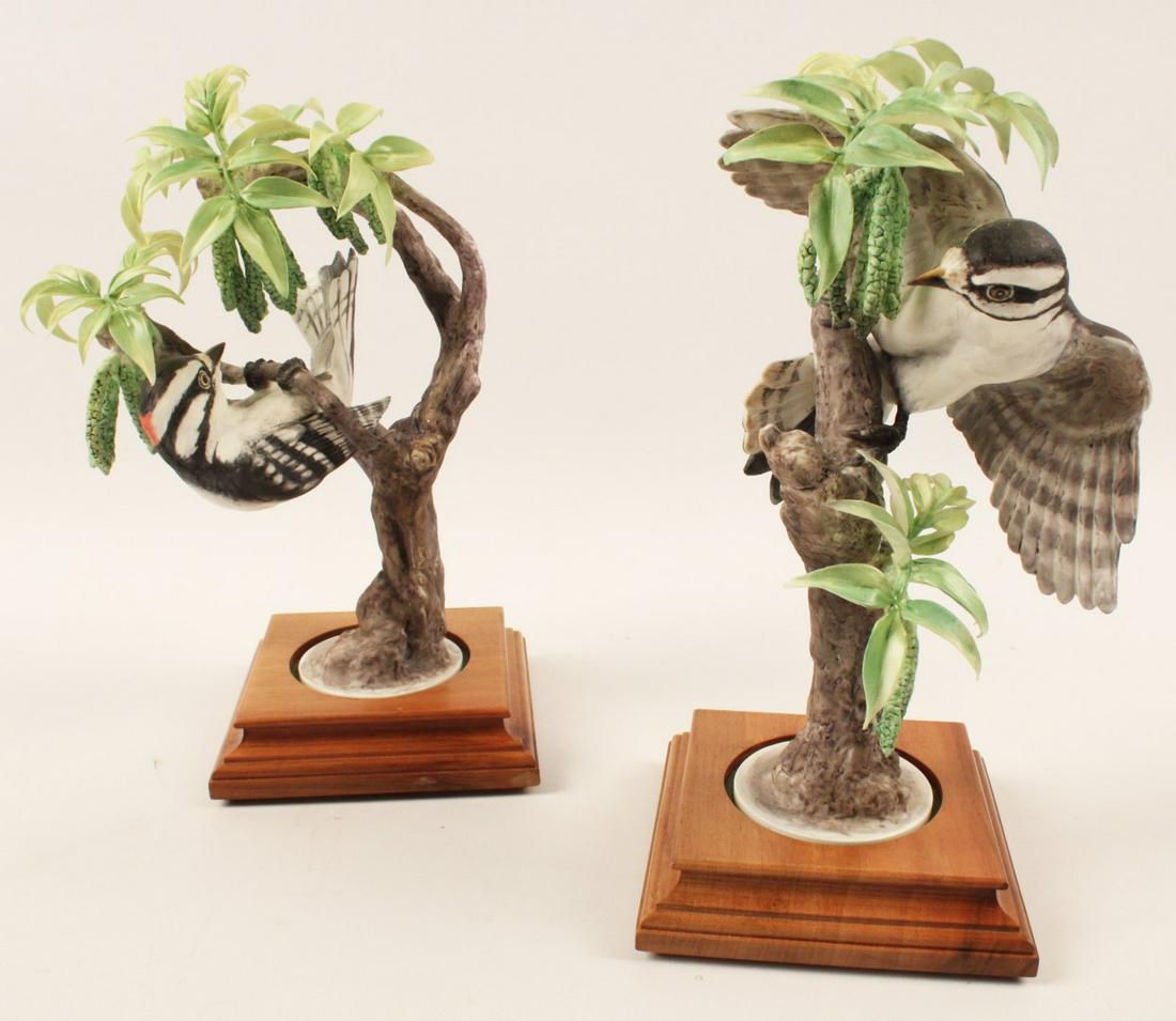 PR OF LITTLE DOWNY WOODPECKERS MODELS BY DOROTHY: PAIR OF LITTLE DOWNY WOODPECKERS PORCELAIN BIRD MODELS BY DOROTHY DOUGHTY FOR ROYAL WORCESTER; 11"H