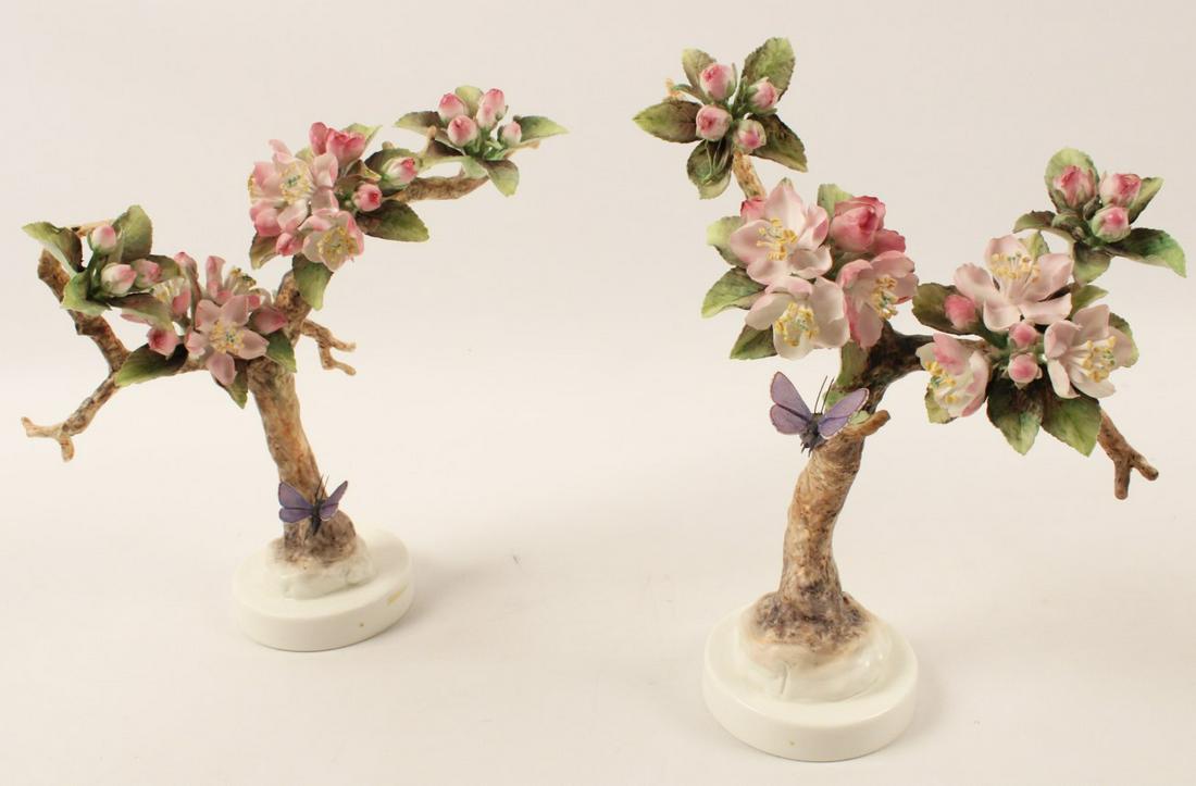 PAIR OF CRABAPPLE AND BUTTERFLY PORCELAIN MODELS BY: PAIR OF CRABAPPLE AND BUTTERFLY PORCELAIN MODELS BY DOROTHY DOUGHTY FOR ROYAL WORCESTER; 11"H
