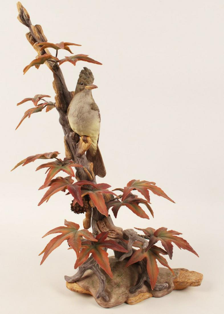 CRESTED FLYCATCHER ON SWEET GUM PORCELAIN BIRD MODEL BY: CRESTED FLYCATCHER ON SWEET GUM PORCELAIN BIRD MODEL BY BOEHM; 19"H
