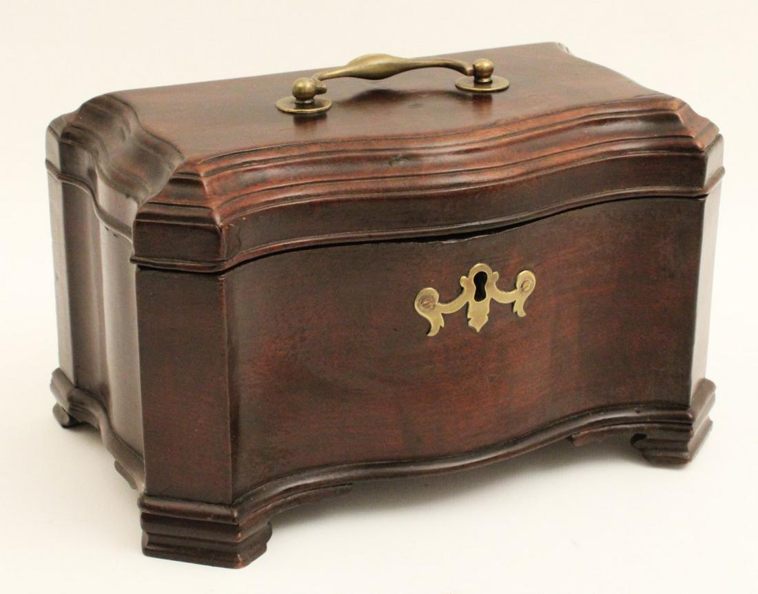 GEORGIAN MAHOGANY SERPENTINE TEA CADDY (1 of 4)