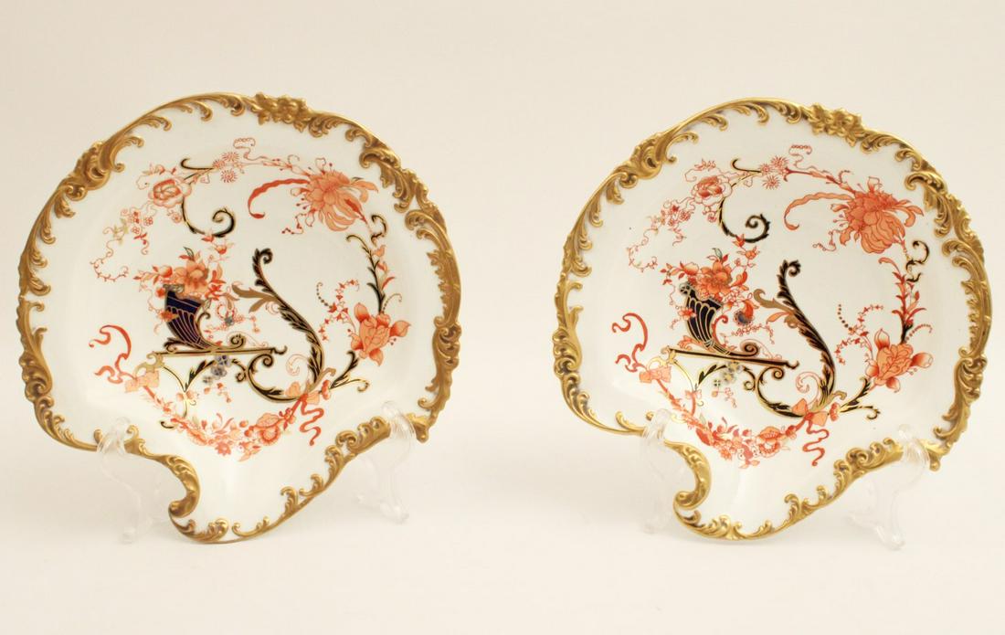 PR OF ROYAL CROWN DERBY LEAF FORMED PLATES (1 of 4)