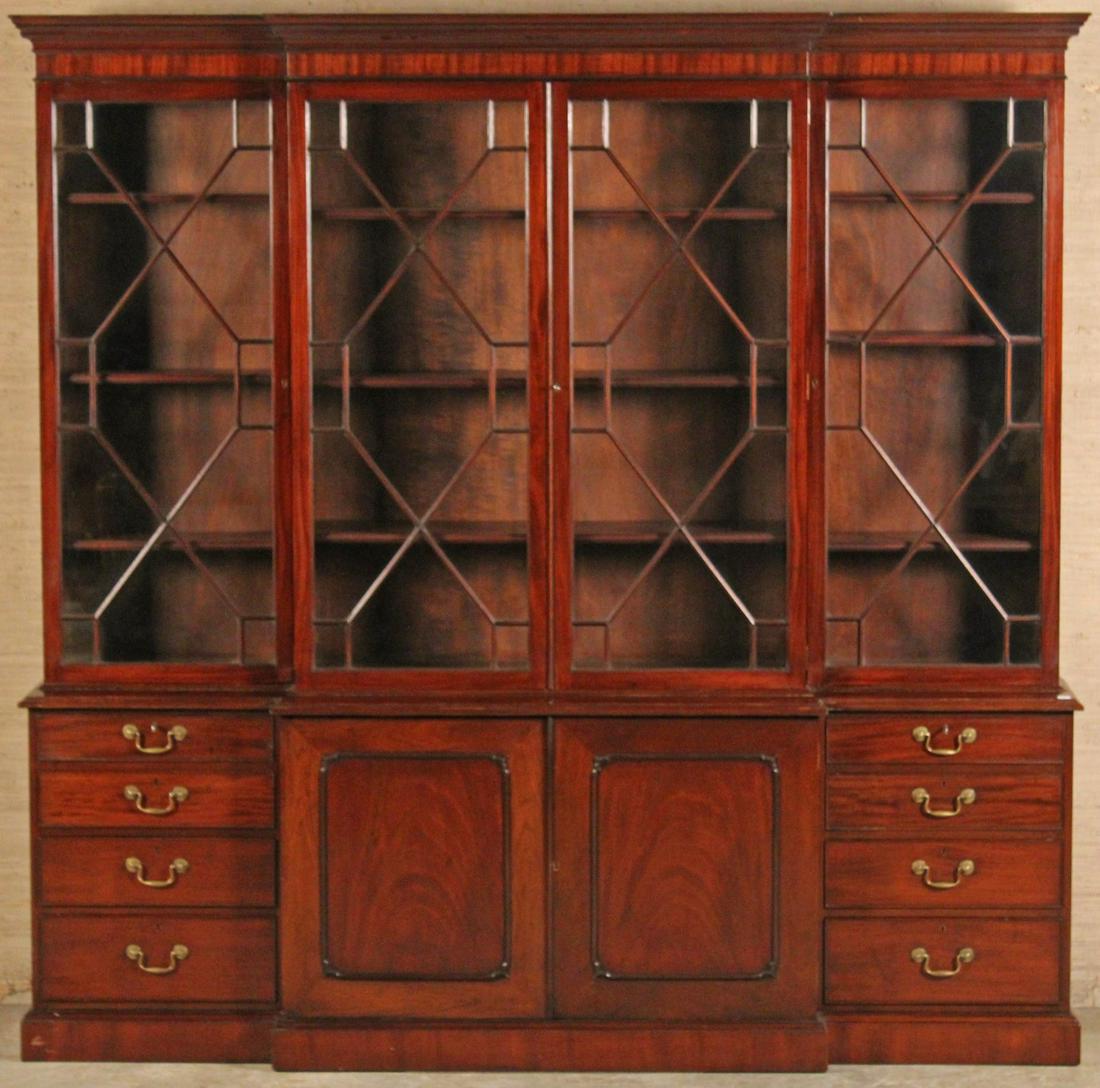 CUSTOM ENGLISH MAHOGANY BREAKFRONT BOOKCASE (1 of 5)