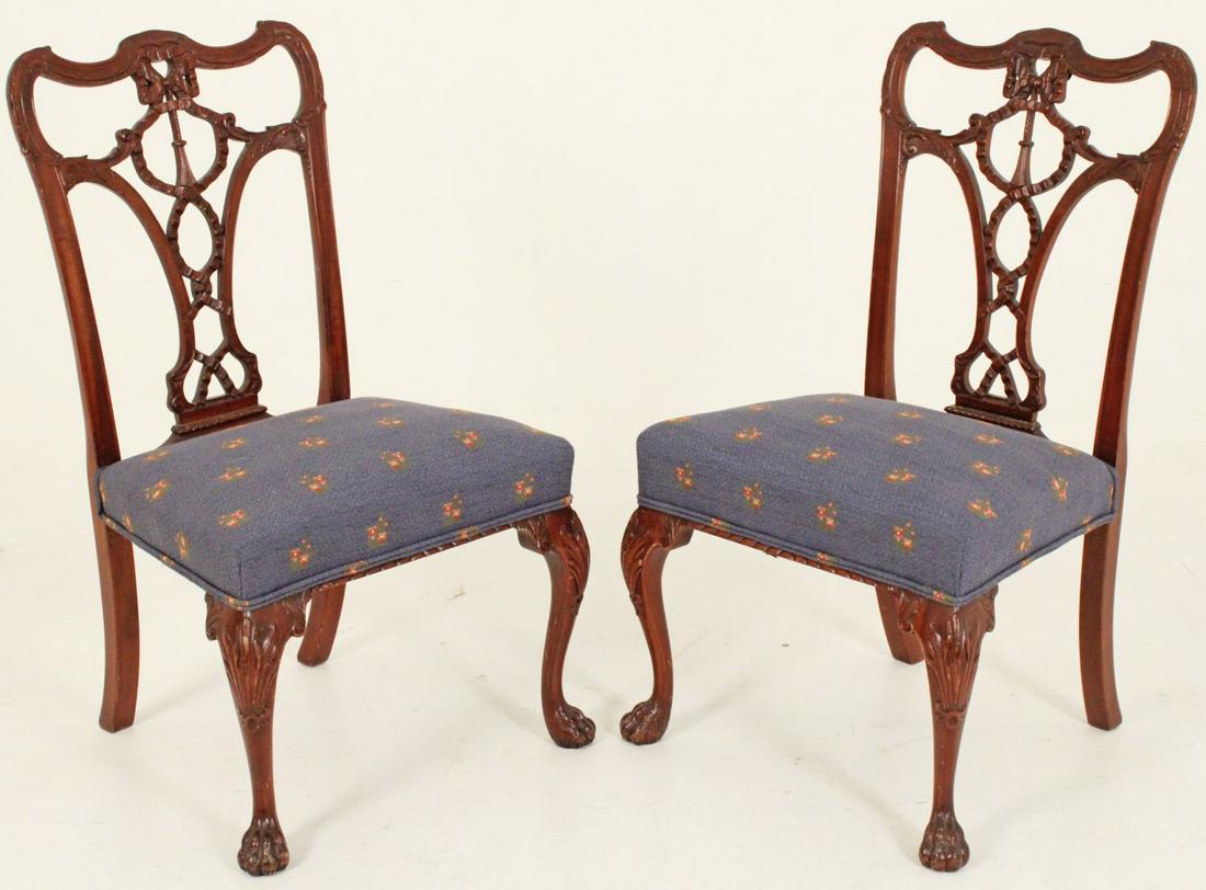 PR. OF IRISH CHIPPENDALE STYLE MAHOGANY CHAIRS (1 of 3)