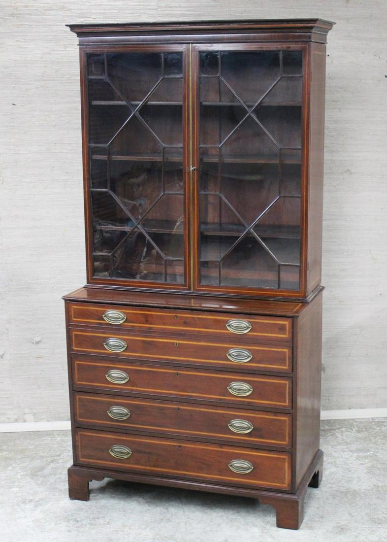INLAID GEORGIAN MAHOGANY SECRETAIRE BOOKCASE (1 of 6)