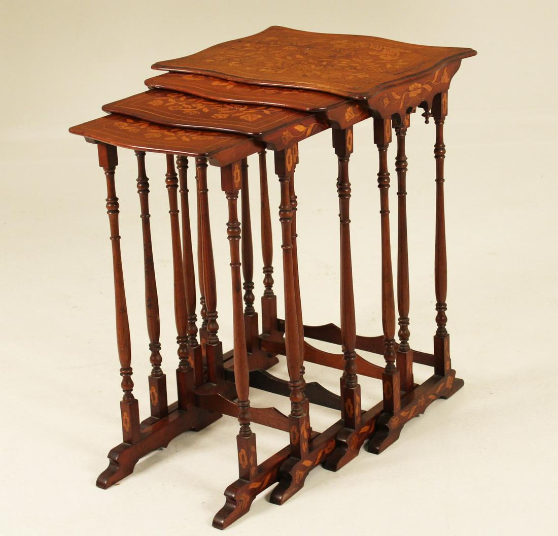 SET OF 4 DUTCH MARQUETRY INLAID NESTING TABLES (1 of 2)