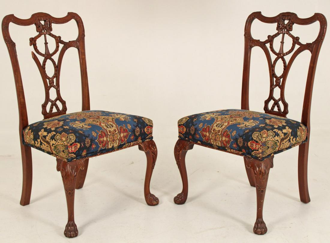 PR. OF IRISH CHIPPENDALE STYLE MAHOGANY CHAIRS (1 of 4)