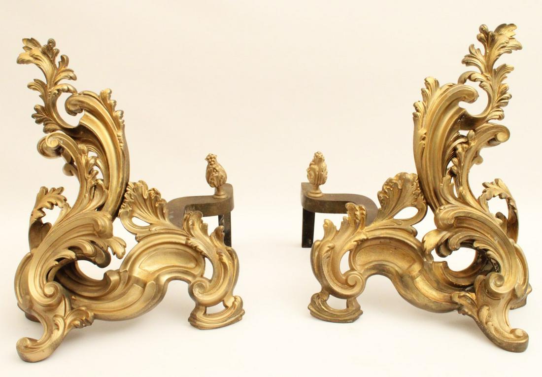 PR. OF LOUIS XV STYLE GILT BRONZE CHENETS, 19TH C. (1 of 3)
