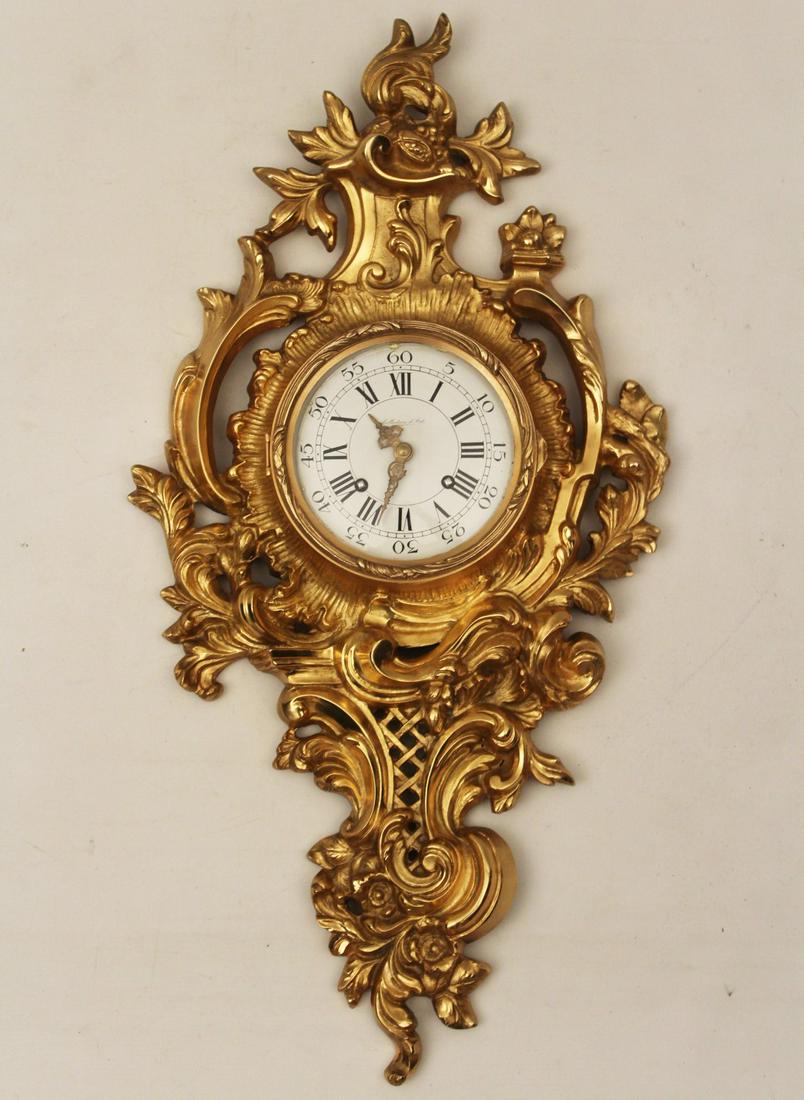 FRENCH GILT BRONZE CARTEL CLOCK W/ENAMEL DIAL (1 of 4)