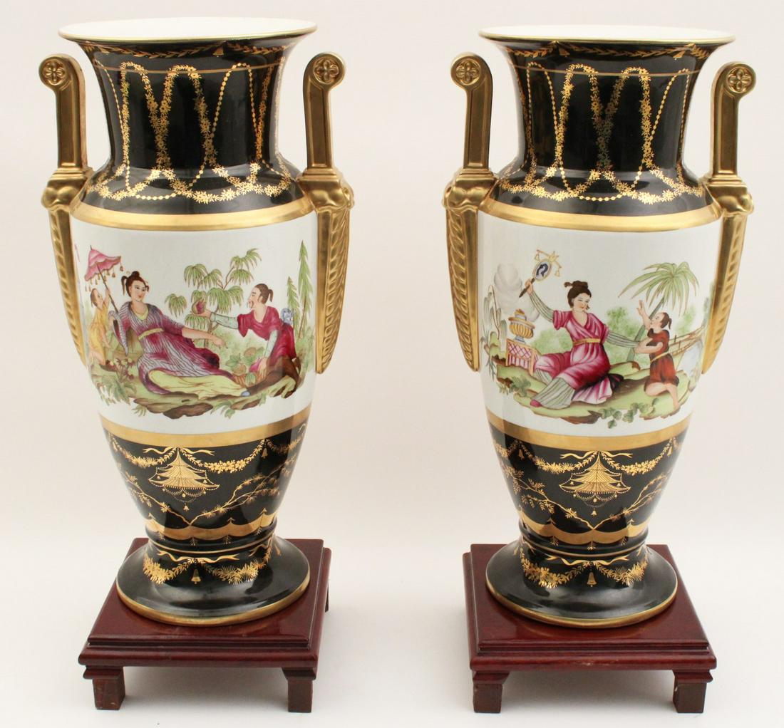 PR. OF CHINOISERIE THEMED PORCELAIN 17" URNS (1 of 5)