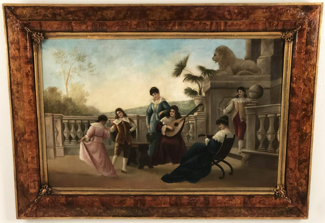 19TH C. O/C EUROPEAN TERRACE SCENE PAINTING (1 of 2)