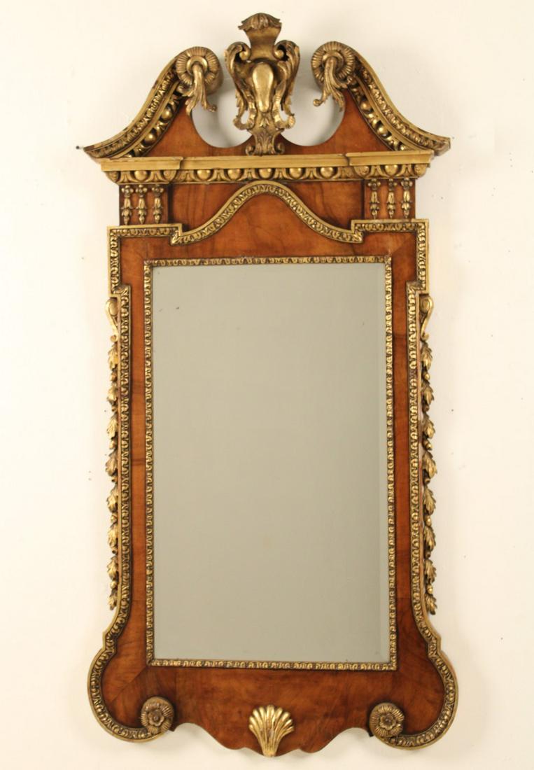 ENGLISH WALNUT AND PARTIAL GILT MIRROR (1 of 4)