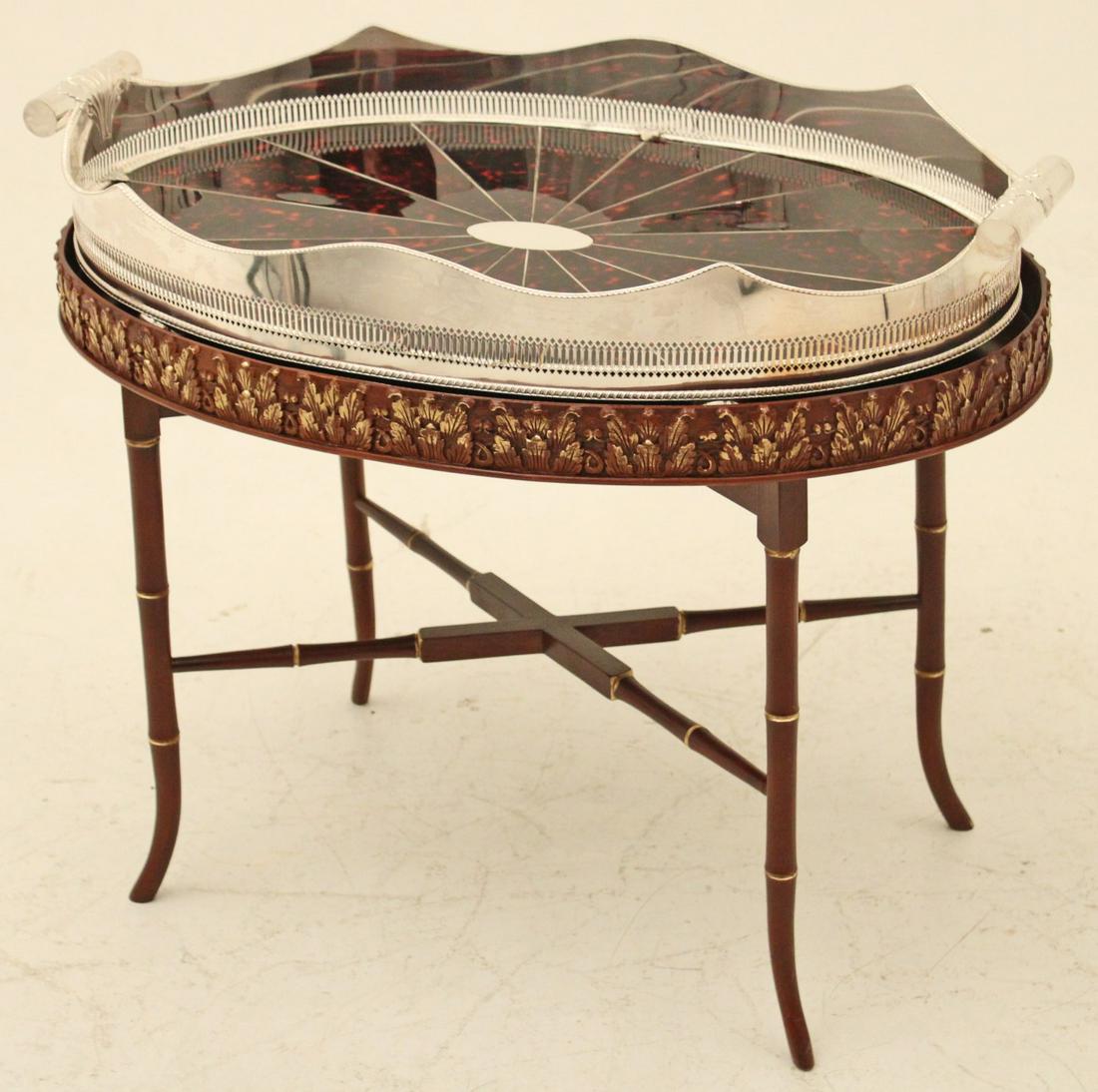 SILVER PLATED AND FAUX TORTOISESHELL TRAY ON STAND (1 of 4)