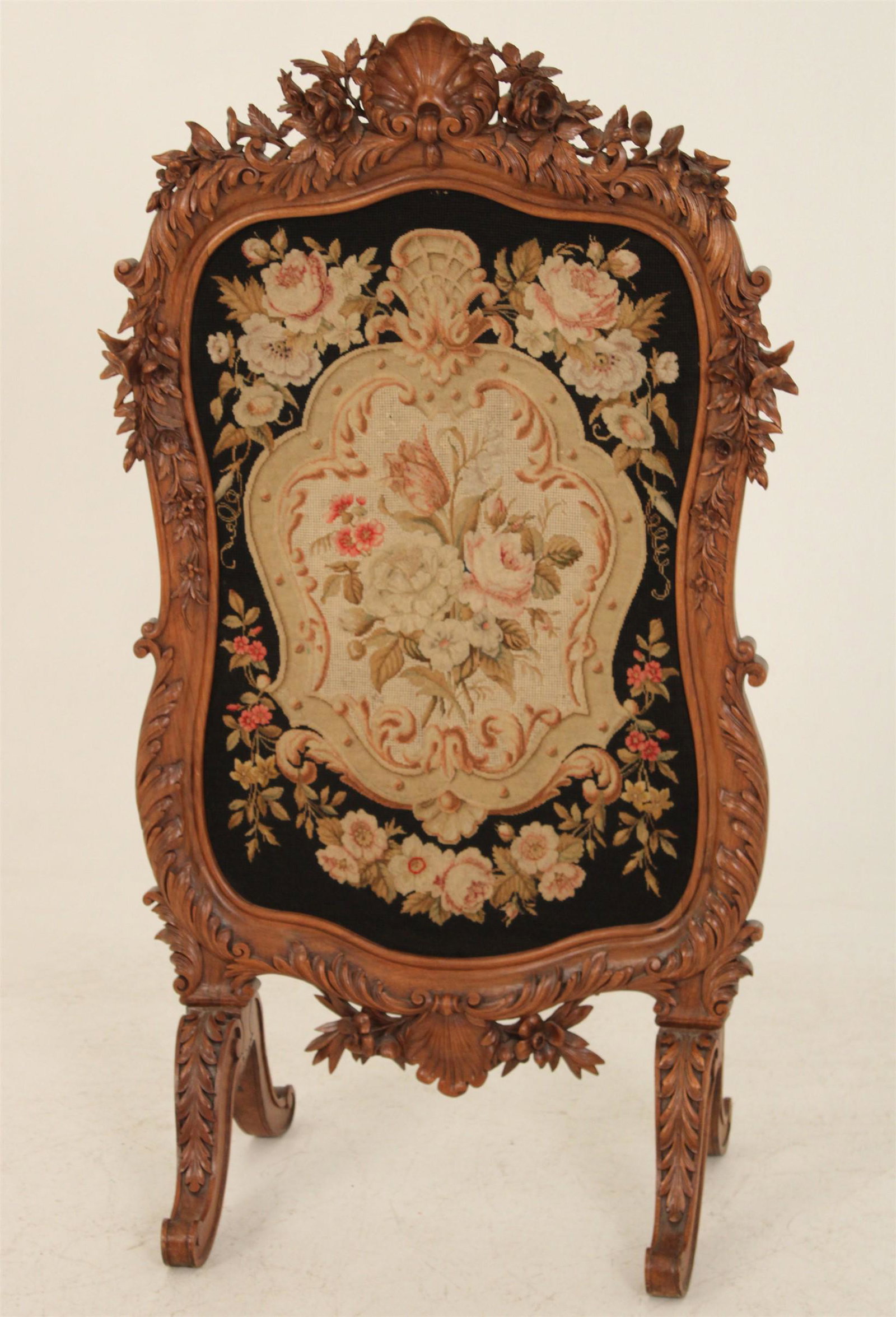 ELABORATELY CARVED FRENCH WALNUT FIRE SCREEN, 19TH C. (1 of 2)