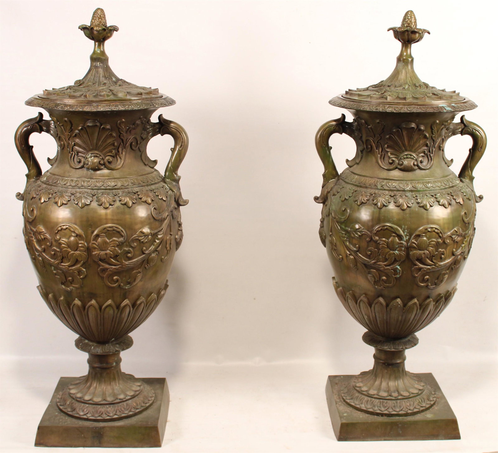 PR OF PALACIAL FRENCH STYLE BRONZE CAPPED URNS;  62"H (1 of 3)