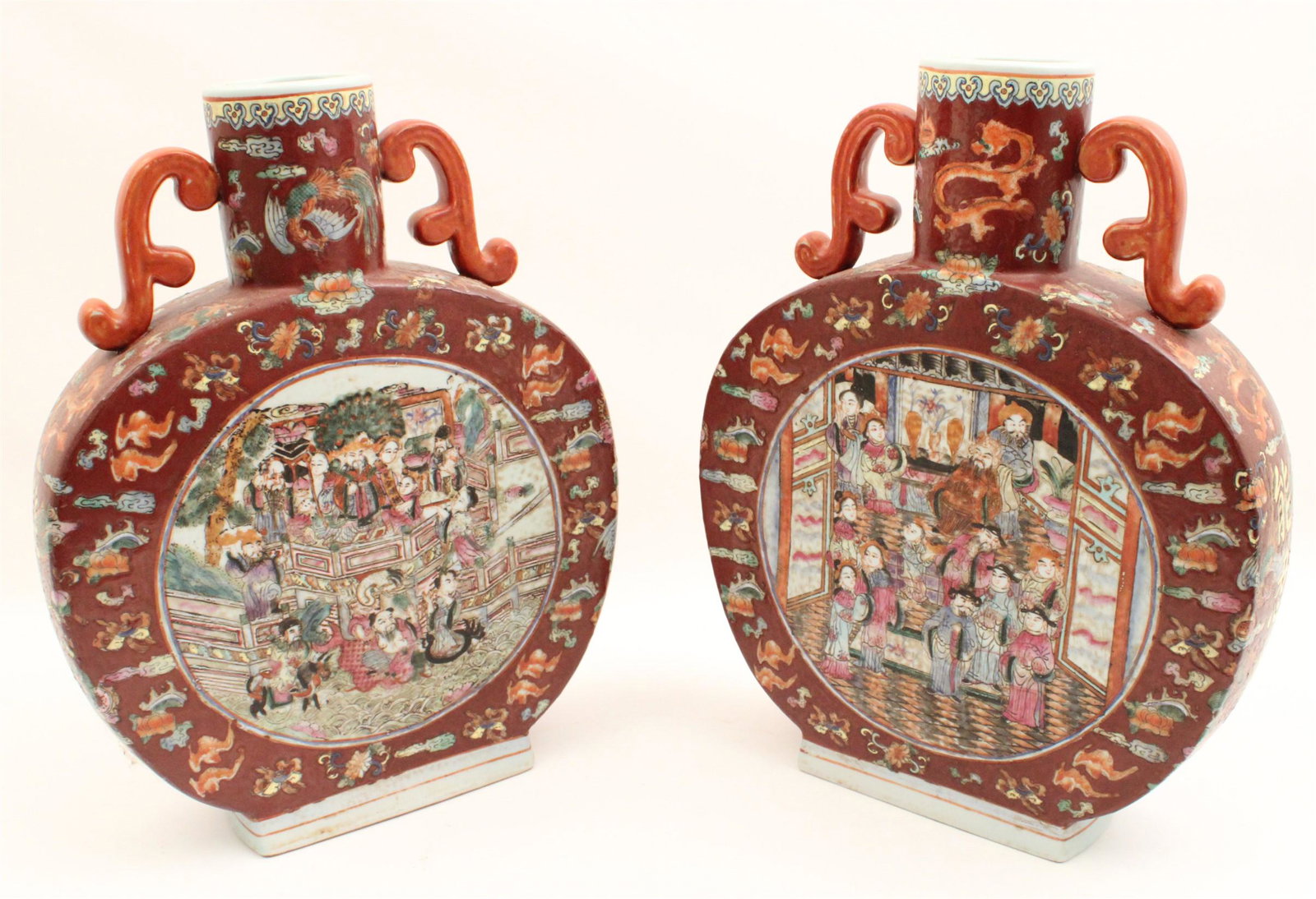 PR. OF DECORATIVE ORIENTAL RED ENAMELED VASES (1 of 3)