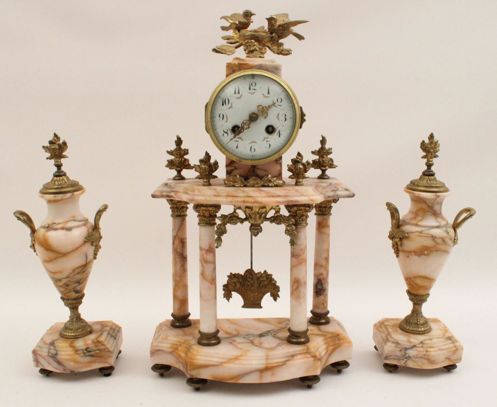 3 PC FRENCH GILT BRONZE MTD MARBLE CLOCK SET (1 of 5)
