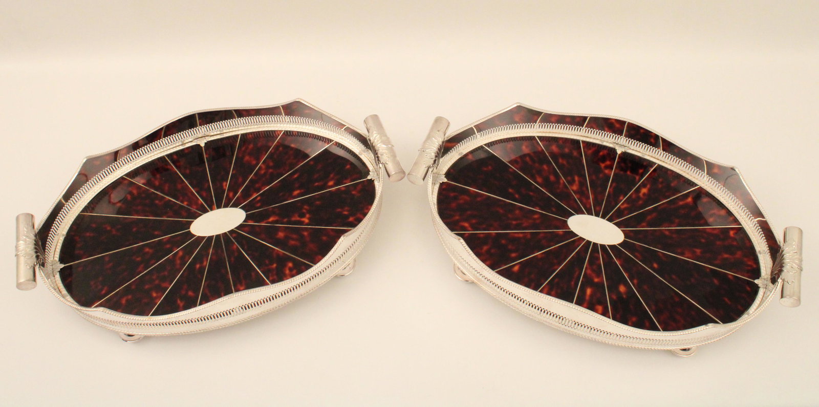 PR OF ENGLISH SILVER PLATED FOOT OVAL SERVING TRAYS (1 of 3)