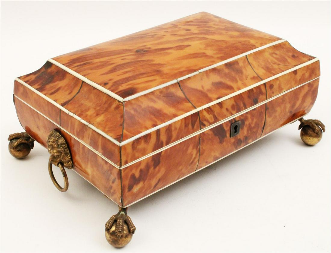 ANTIQUE REGENCY TORTOISESHELL SEWING CADDY, C. 1830 (1 of 3)