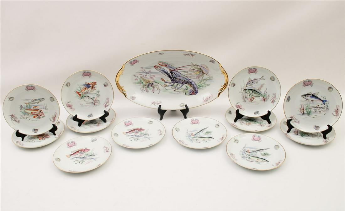 FRENCH LIMOGES FISH SET;  13 PCS. (1 of 5)