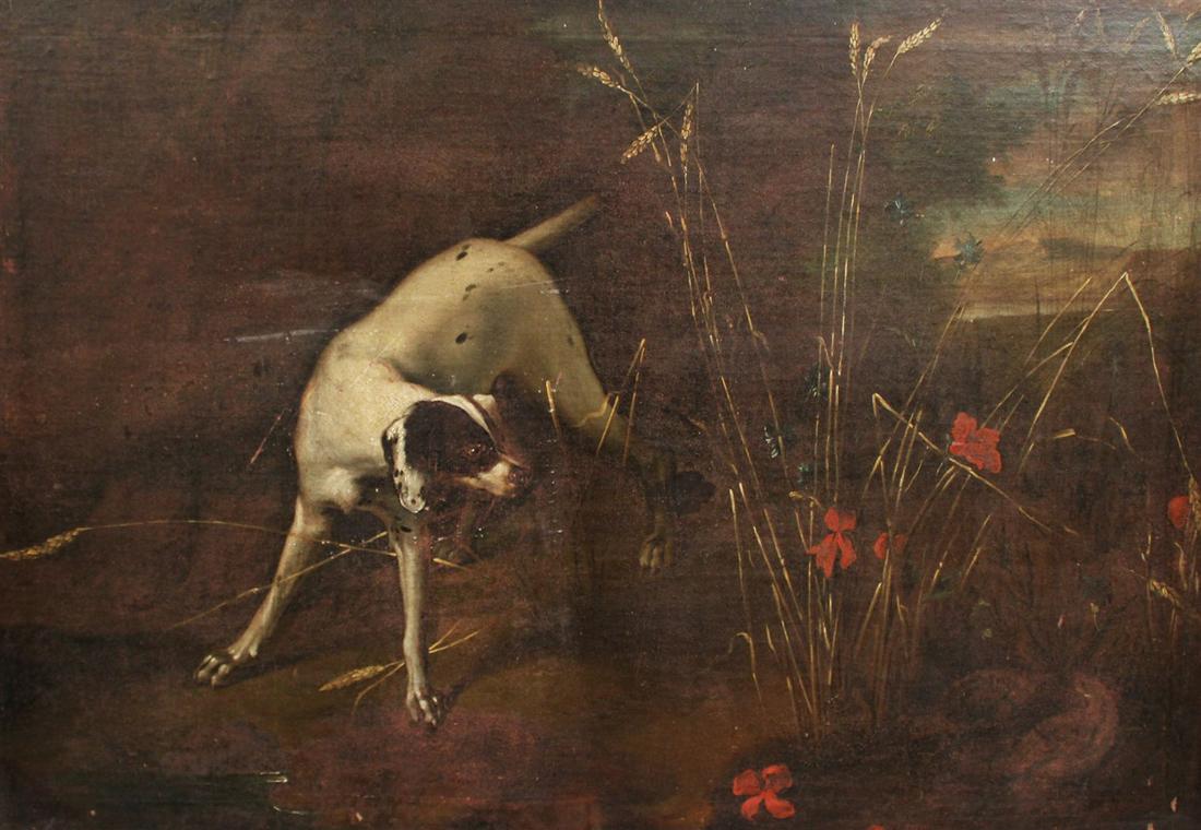 19TH C. OIL ON CANVAS PAINTING OF POINTER DOG (1 of 2)