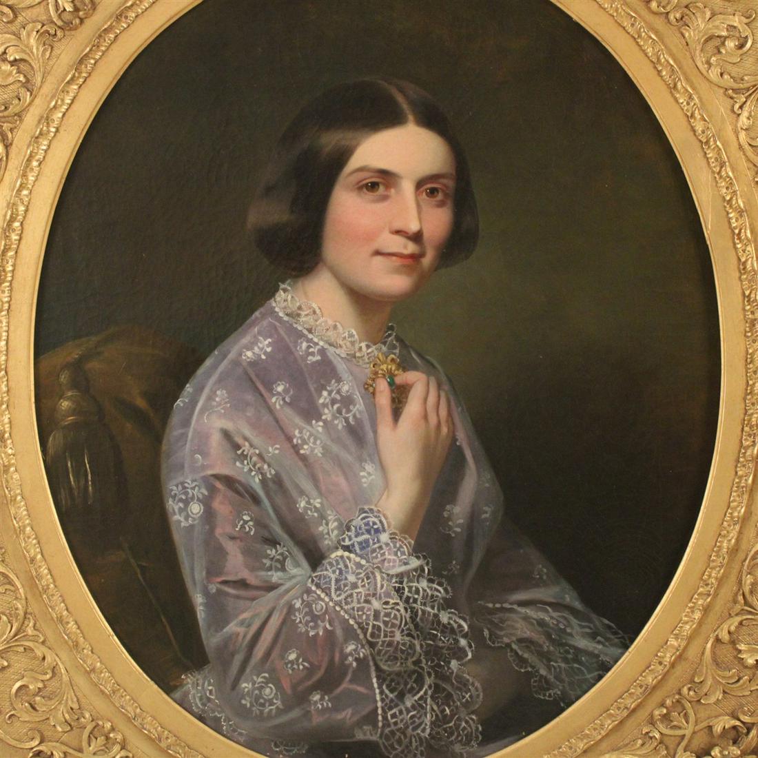 19TH C. O/C OVAL SITTER OF WOMAN HOLDING PENDANT (1 of 6)