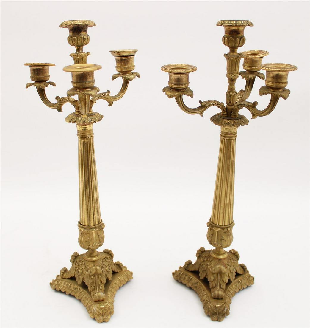 PR. OF LOUIS PHILIPPE GILT BRZ 4 LIGHT CANDELABRUMS, (1 of 3)