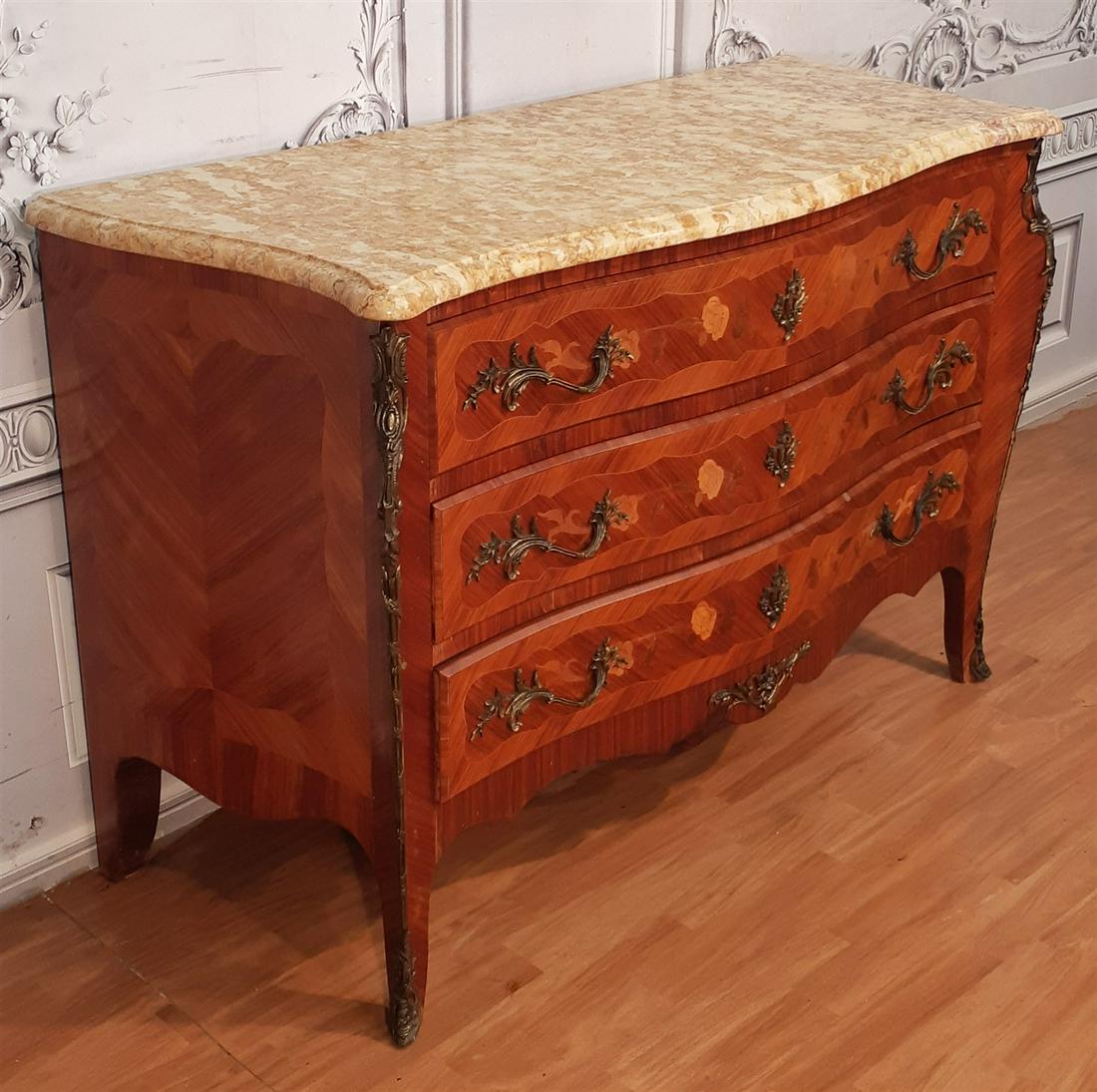 LOUIS XV STYLE BOMBE SHAPED COMMODE, 19TH C. (1 of 3)