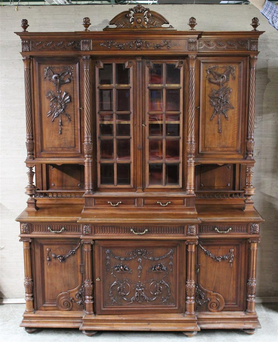 IMPRESSIVE FRENCH WALNUT MANNER HOUSE CABINET, 19TH C. (1 of 8)